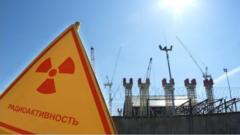 A radiation sign outside a power plant