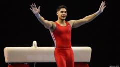 Louis Smith competing on the pommel horse at the Men's Artistic Masters