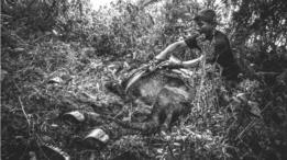 Integrante de expedição durante travessia da selva