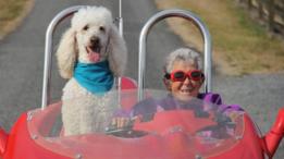 Norma Bauerschmidt e seu cão em passeio