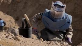 A deminer at work in Afghanistan