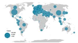 O mapa que mostra o alcance global do novo coronavírus