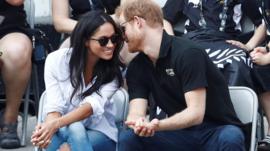 Meghan Markle and Prince Harry seen during their first public appearance at the Invictus Games