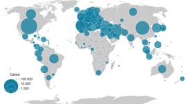 El mapa que muestra el número de infectados y muertos en el mundo por el nuevo coronavirus