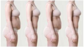 Four women's bodies in underwear from side profile