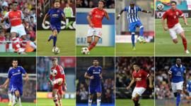 Alexis Sanchez, Manchester United's new English defender Luke Shaw, Liverpool's new Serbian forward Lazar Markovic, Manchester City's new defender Eliaquim Mangala, Manchester City's new on-loan midfielder Frank Lampard, Chelsea's new Spanish midfielder Cesc Fabregas, Liverpool's newly-signed English midfielder Adam Lallana