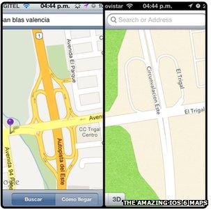 Screenshot comparing Google and Apple maps
