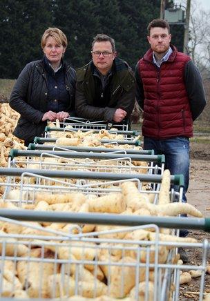 Hugh Fearnley-Whittingstall with the Hammonds and trolleys full of parsnips