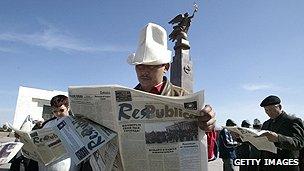 Newspaper readers in Kyrgyzstan