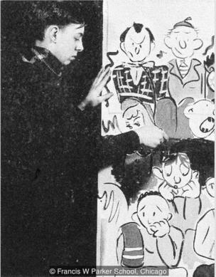 高栗高中时为一场社会活动创作壁画,图片来自帕克高中年鉴(1942年)。