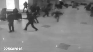 This still from a video shows a bomb explosion at Domodedovo airport in Russia in 2011, and is not a picture from Zaventem airport as some claimed on social media