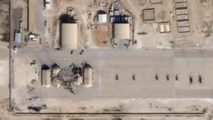 Satellite images showing damage and destroyed structures at Al Asad base, Iraq