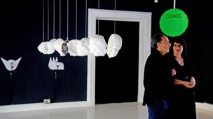 People visit the pavilion of the USA "Dimensions of Citizenship"