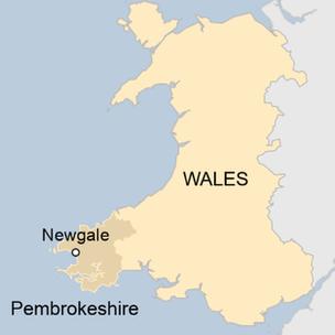 Map of Wales showing Newgale in Pembrokeshire