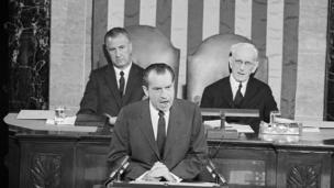 President Nixon calls for more spending on crime prevention in a 1970 speech to Congress