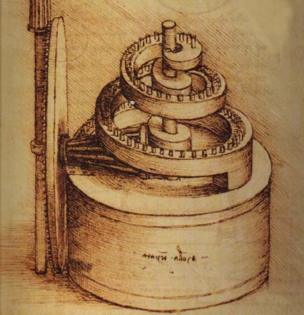 Engrenagem em espiral desenhada por da Vinci