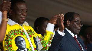 Robert Mugabe na Emmerson Mnangagwa during celebrations marking his birthday at the Great Zimbabwe monument in Masvingo on 27 February 2016