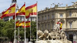 Cibeles with Spanish flags