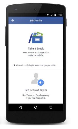 screenshot of Facebook's new options
