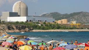 Beach next to a nuclear power plant