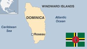 Map and flag of Dominica