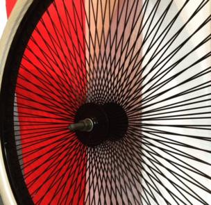 A photo of the spokes of a bike wheel