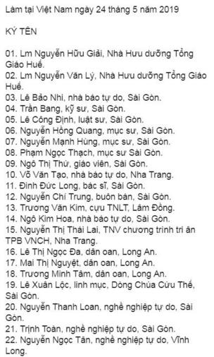 Danh sách ký tên của những người đã và đang bị xâm hại quyền tự do đi lại