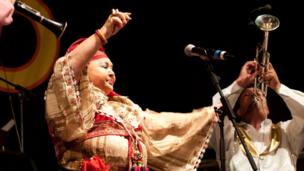 The Macedonian Esma Redzepova Band, typical Balkan music group, perform on stage at Womad Multicultural Festival in Spain in 2012