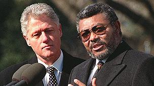 Ghanaian president Jerry Rawlings, right, and US President Bill Clinton