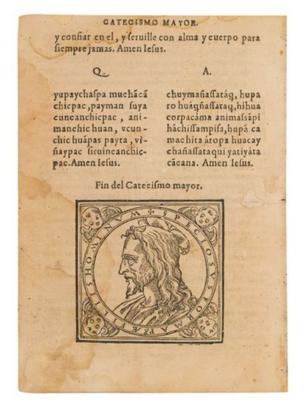 Portada del primer catecismo impreso en Sudamérica