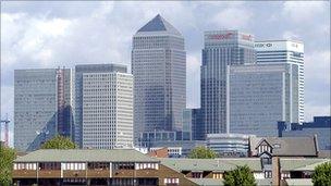 Canary Wharf and Docklands in London. File photo