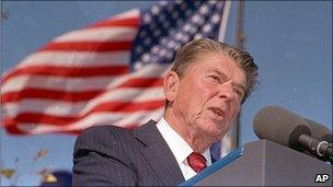 File photograph of Ronald Reagan in 1991