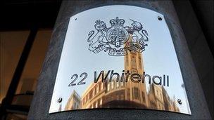 Nameplate of 22 Whitehall, home to several government departments