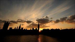 The Houses of Parliament at dusk