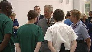 The Prince of Wales with staff at the Centre for Defence Medicine
