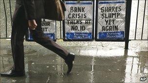 Newspaper billboard during the financial crisis