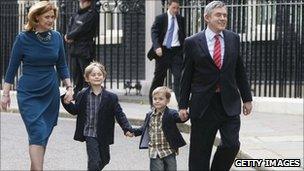 Gordon Brown and family leaving Downing Street