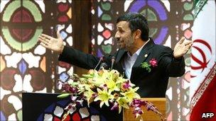 Iranian President Mahmoud Ahmadinejad addresses expatriate Iranians in a televised speech