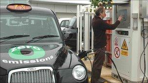Filling up the hydrogen fuel cell powered taxi