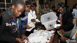 Electoral officials sorting ballots, Eldoret town, Kenya, August 4, 2010.