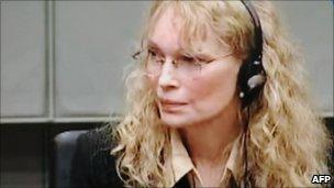 US actress Mia Farrow testifying before the Special Court for Sierra Leone in the Hague, August 9, 2010