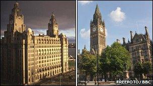 Liver building and Manchester Town Hall