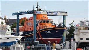 Guernsey lifeboat out of the water at St Sampson's harbour