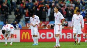 North Korea react during 7-0 defeat to Portugal on 21 June 2010 in South Africa