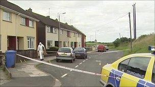 The scene in Omagh outside a house where a woman was stabbed