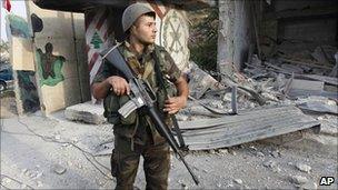 Lebanese soldier carrying American-made rifle