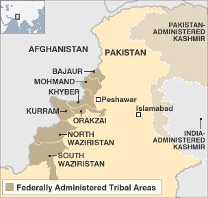 Map of Pakistan showing tribal areas