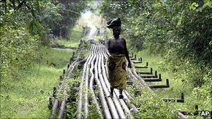 Oil pipeline near Shell's Utorogu flow station in Warri, Nigeria (file image)
