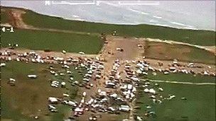 An aerial police image of a rave at Dale, Pembrokeshire in May