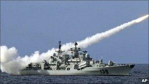 China's People's Liberation Army testing missiles in the South China Sea, 29 July 2010
